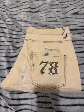 Philipp Plein Cream Straight Cut Jeans with Red Stitching